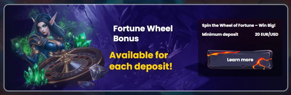 SlotsGem Fortune Wheel Bonus banner available for every deposit